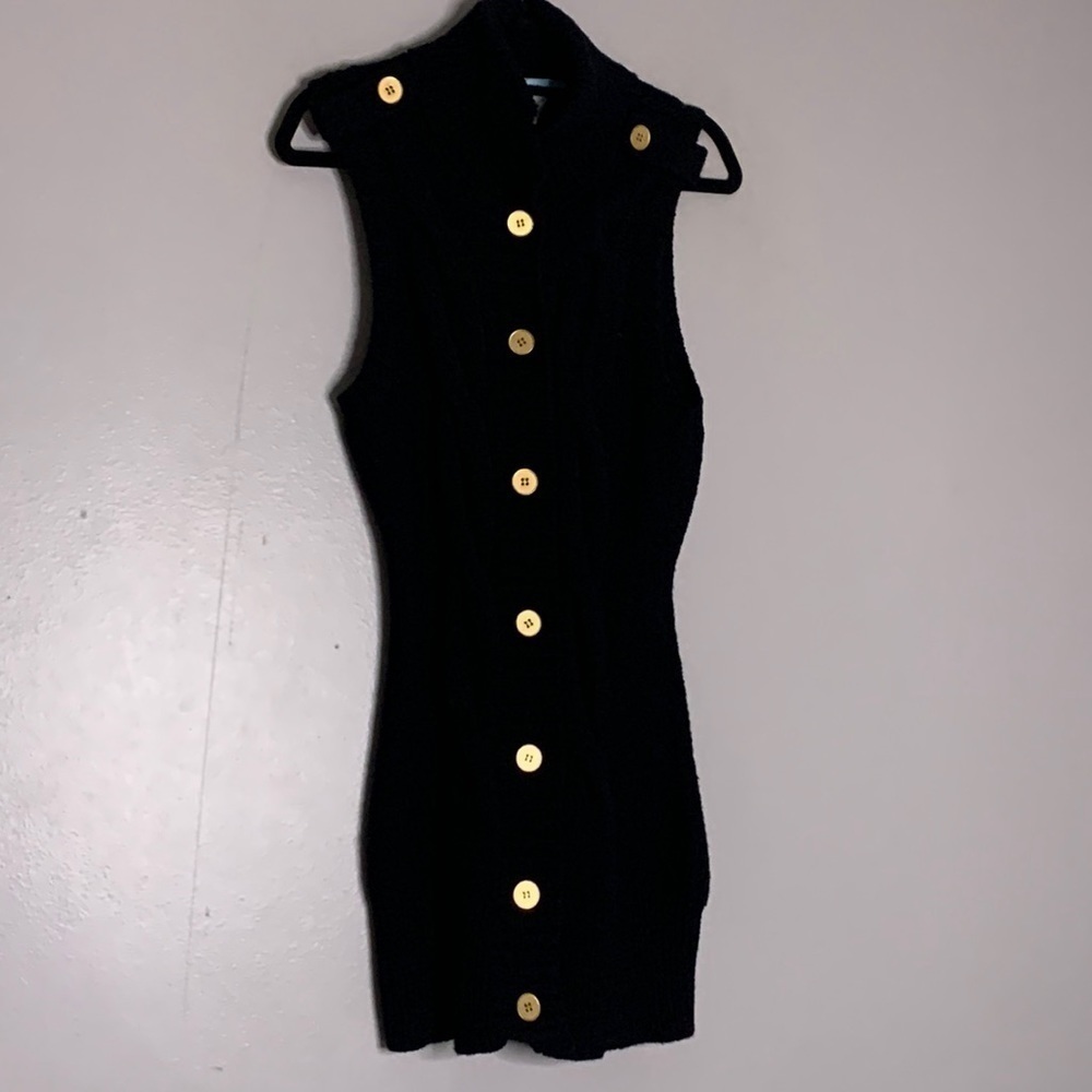 Marciano Wool Vest Black Knit Weave gold button front large women’s